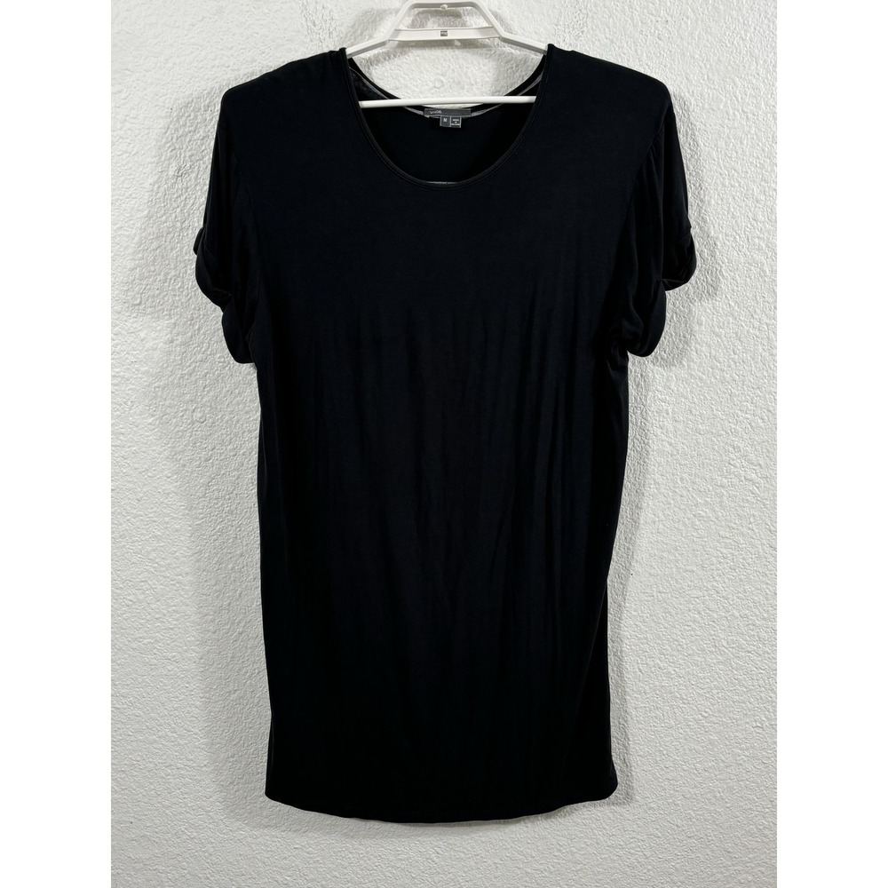 Vince Dress Womens Medium Black Gray‎ Mini T Shirt Short Sleeve Pleated Back